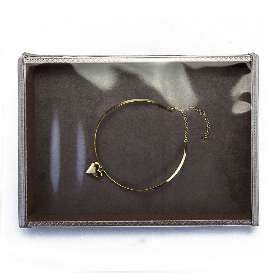 Bandeja Média Expositora para Joias - 21,5x29,5x3,3 cm. Rodes Capuccino Metalizado - Suede Marrom