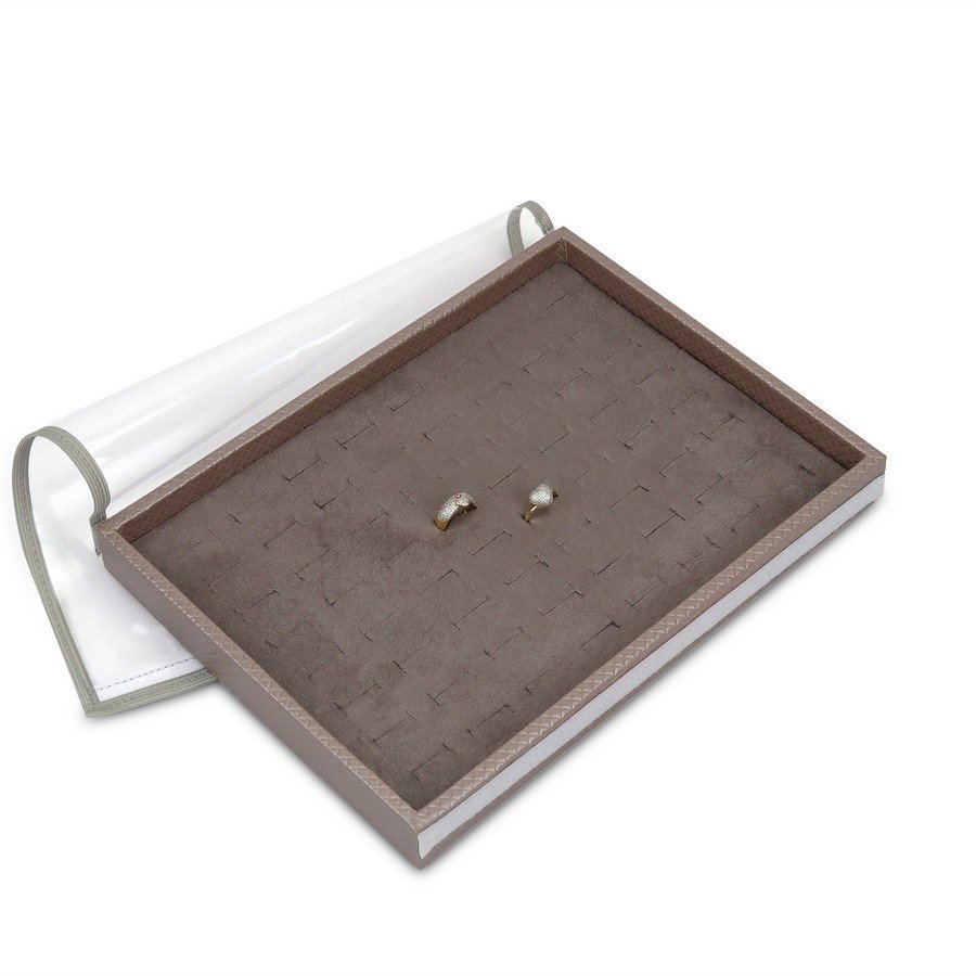 Bandeja Média Expositora para Anéis - 21,5x29,5x3,3 cm. Rodes Capuccino Metalizado - Suede Marrom
