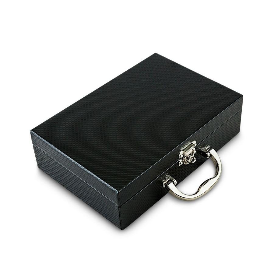 Maleta Média Dupla Expositora com Placa - 20x29x8,5 cm Rodes Preto - Suede Bege