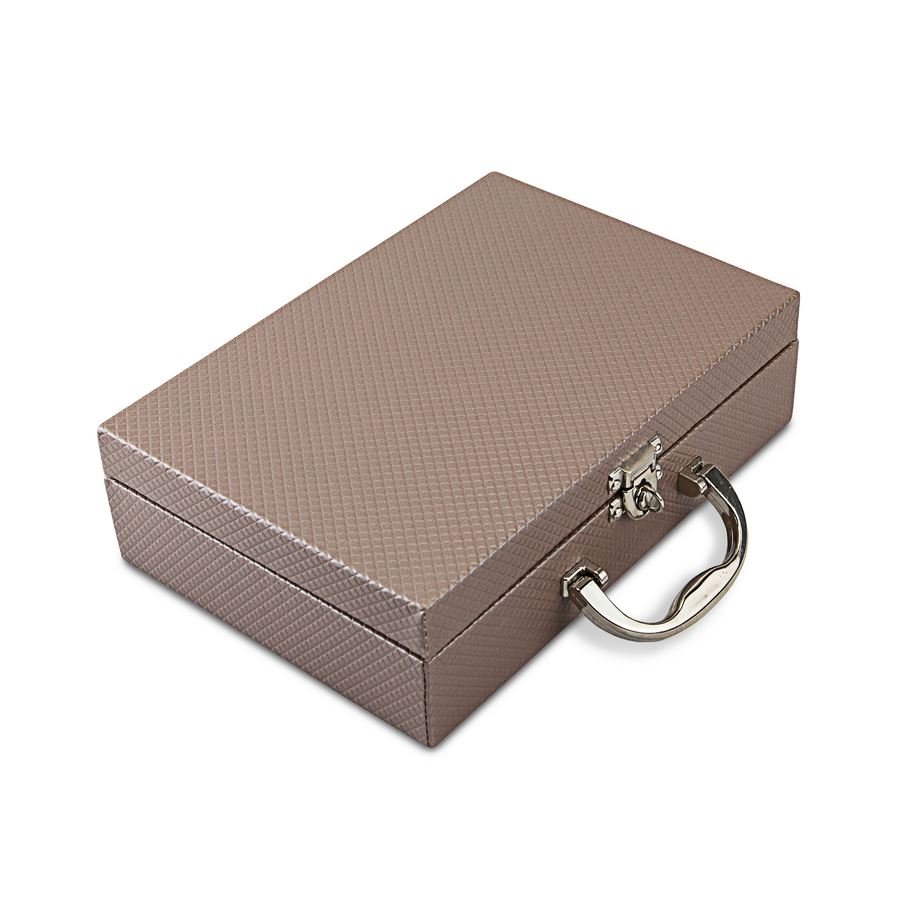Maleta Média Dupla Expositora com Placa - 20x29x8,5 cm Rodes Capuccino Metalizado - Suede Marrom