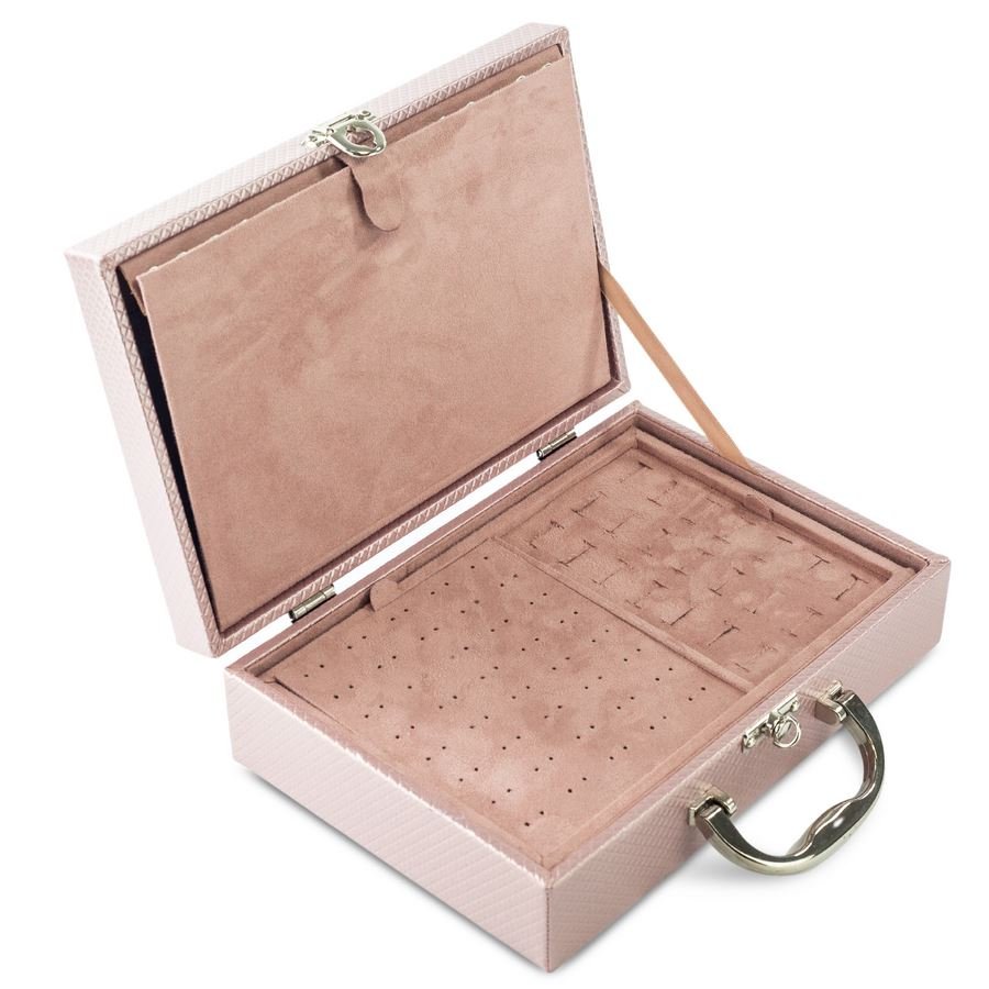 Maleta Média Dupla Expositora com Placa - 20x29x8,5 cm Rodes Rosê Metalizado - Suede Rosê