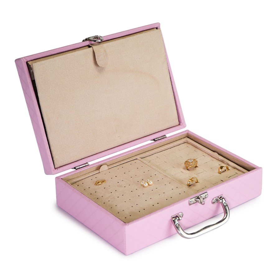 Maleta Média Dupla Expositora com Placa - 20x29x8,5 cm Djon Rosa - Suede Bege