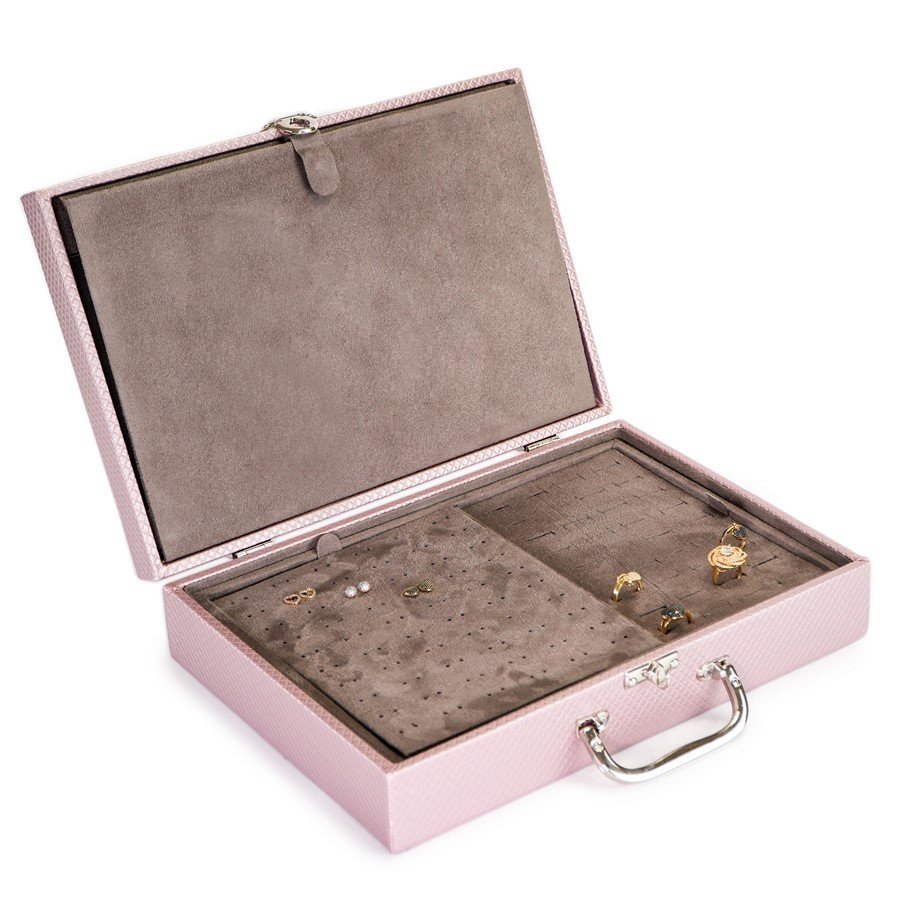 Maleta Grande Dupla com Placa 24,5x35,5x8,5 cm Rodes Rosê Metalizado - Suede Marrom