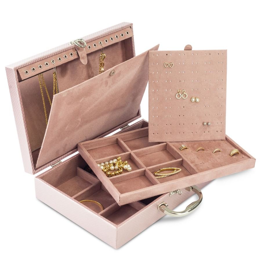 Maleta Grande Dupla com Placa 24,5x35,5x8,5 cm Rodes Rosê Metalizado - Suede Rosê