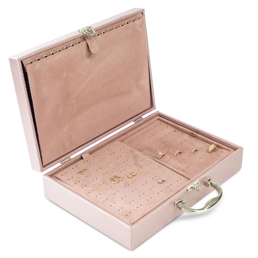 Maleta Grande Dupla com Placa 24,5x35,5x8,5 cm Rodes Rosê Metalizado - Suede Rosê