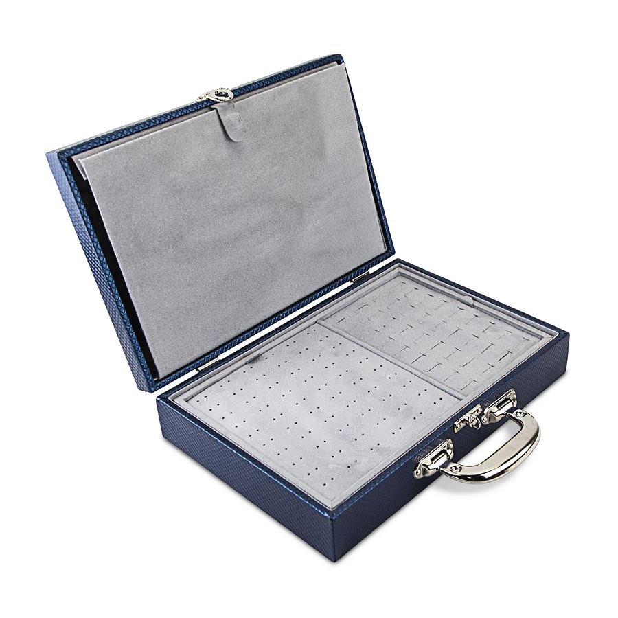 Maleta Grande Dupla com Placa 24,5x35,5x8,5 cm Rodes Azul Marinho Metalizado - Suede Cinza