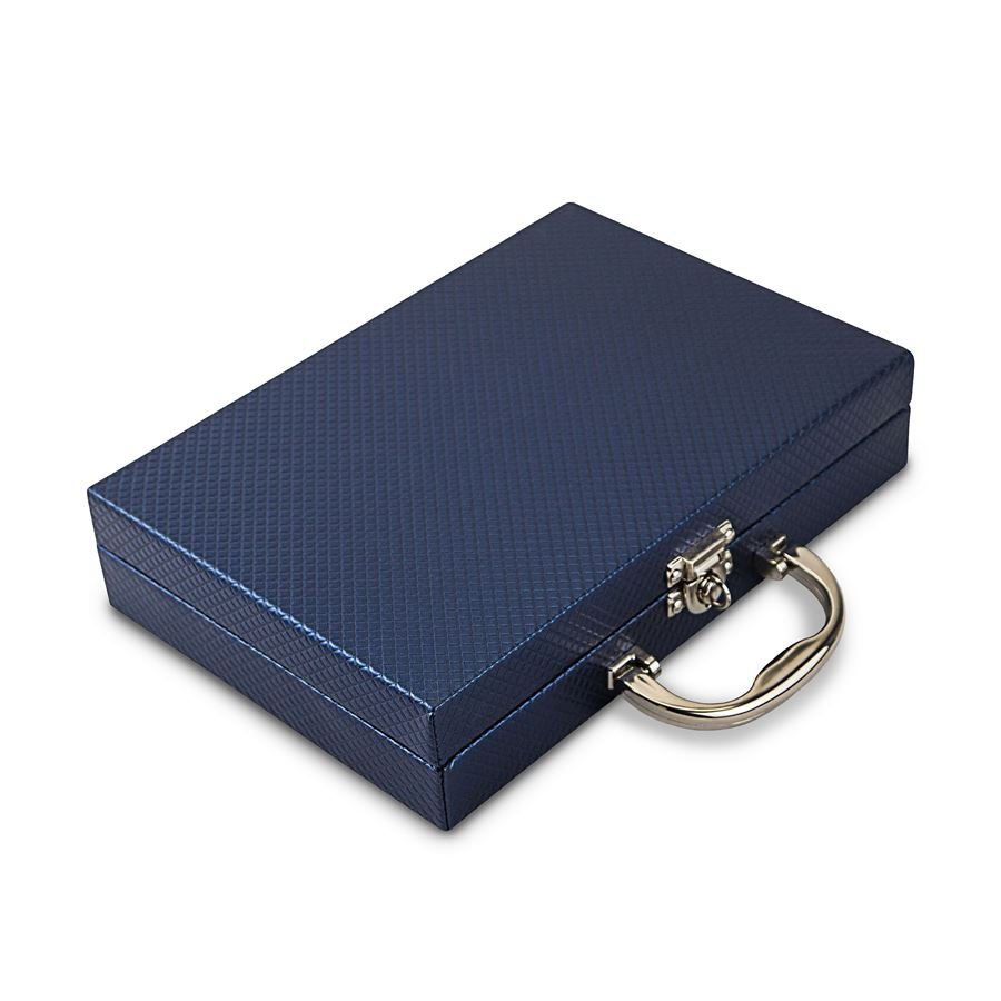 Maleta Média Simples Mista com Placa 20x29x6,5 cm Rodes Azul Marinho Metalizado - Suede Cinza