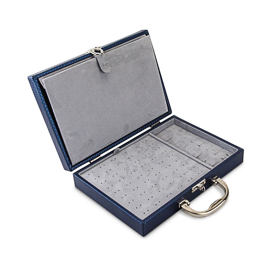 Maleta Média Simples Mista com Placa 20x29x6,5 cm Rodes Azul Marinho Metalizado - Suede Cinza