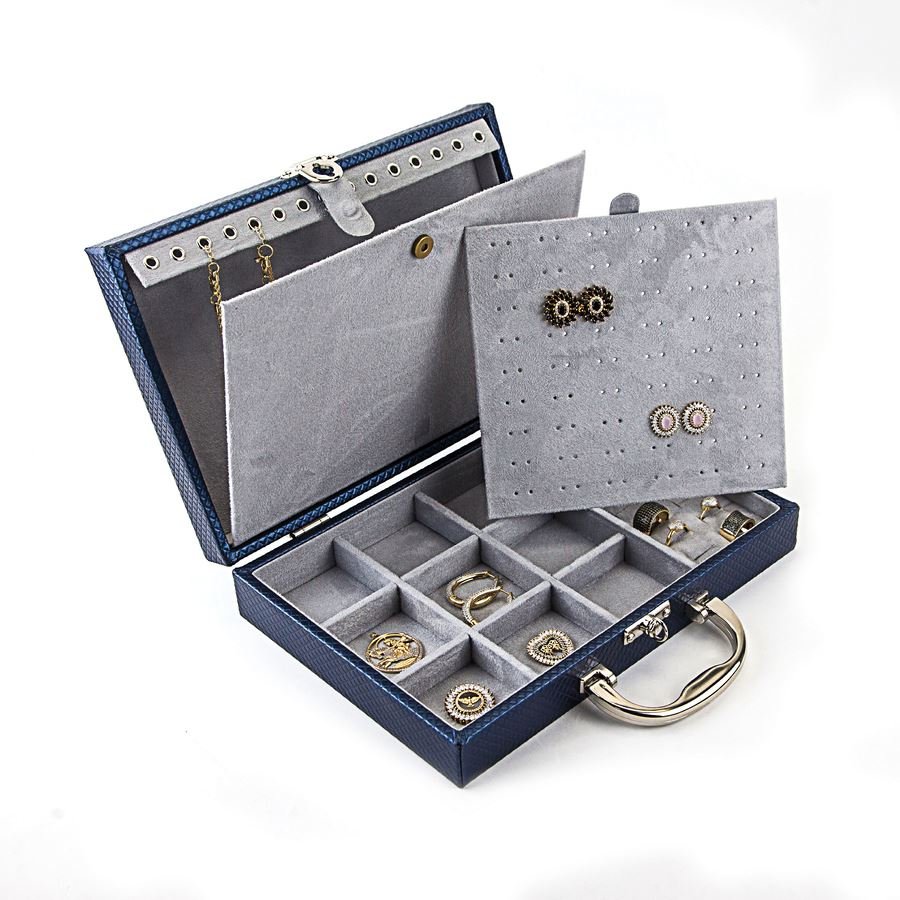 Maleta Média Simples Mista com Placa 20x29x6,5 cm Rodes Azul Marinho Metalizado - Suede Cinza