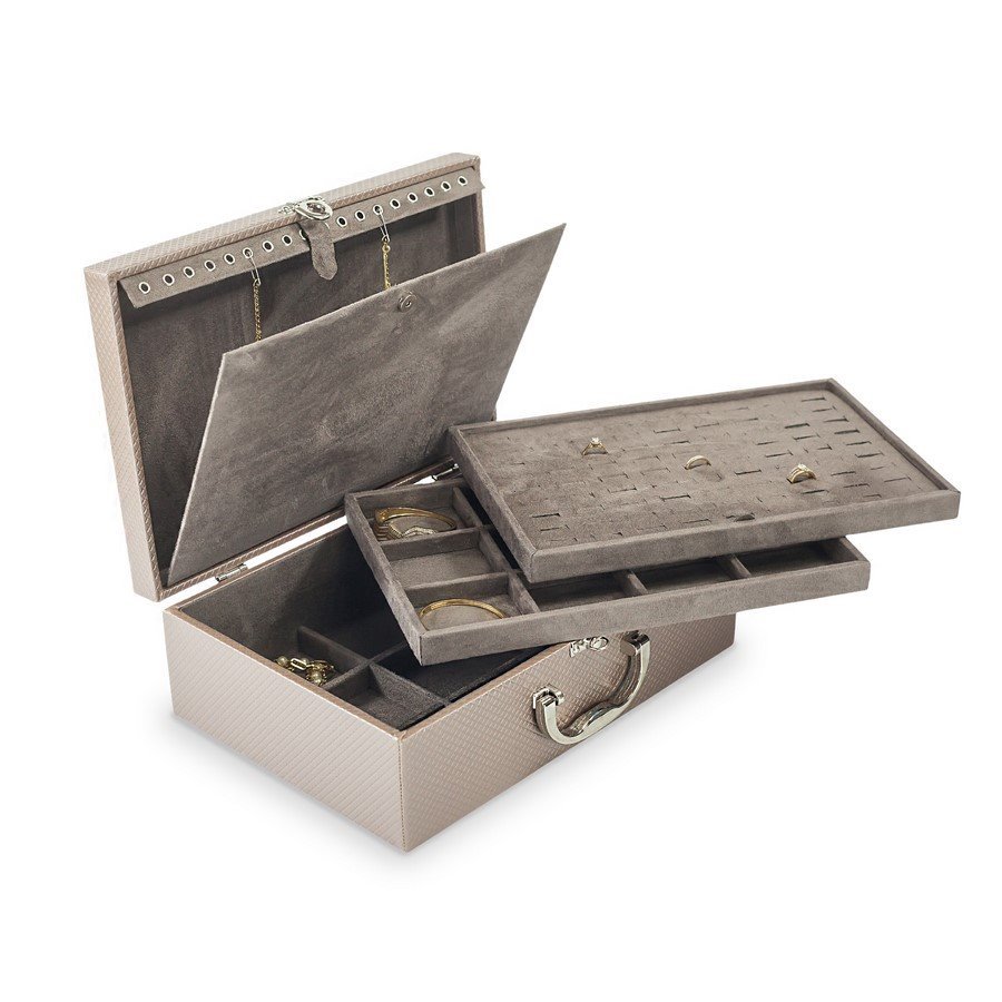 Maleta Grande Tripla Mista Placa 24,5x35,5x11,0cm Rodes Capuccino Metalizado - Suede Marrom