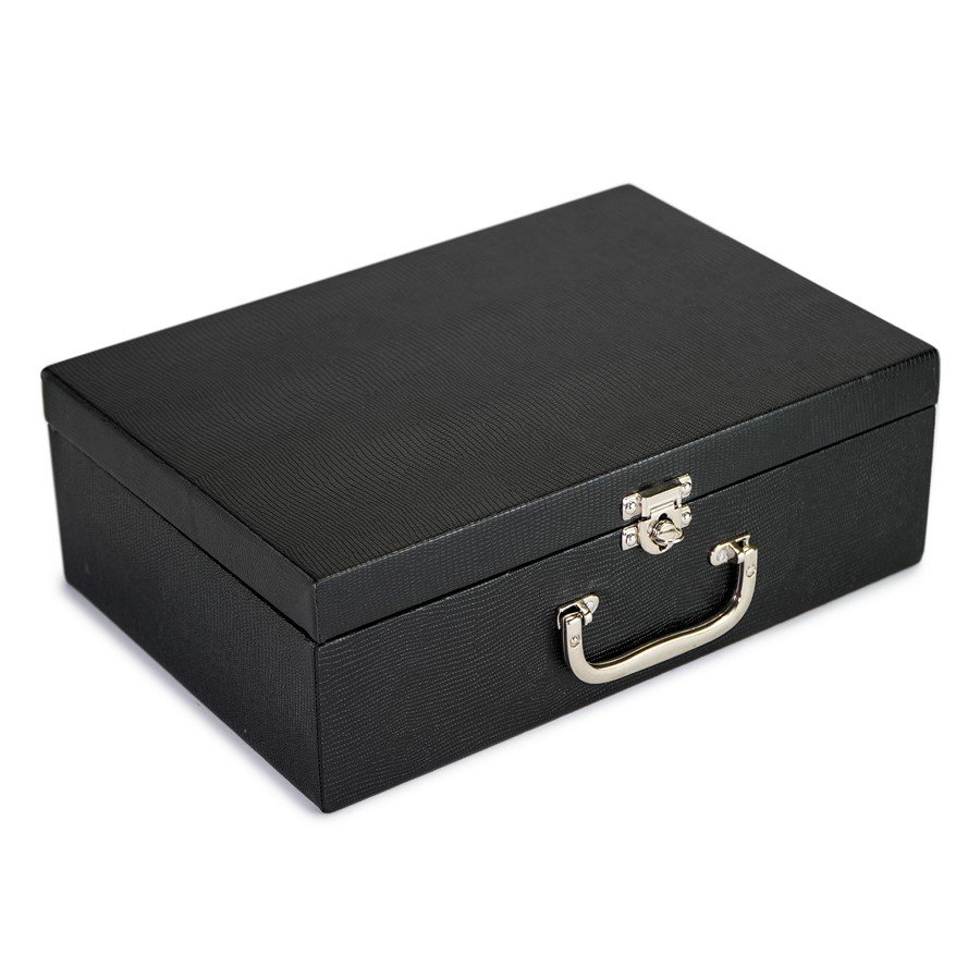 Maleta Grande Tripla Mista Placa 24,5x35,5x11,0cm Reptil Preto - Suede Marrom