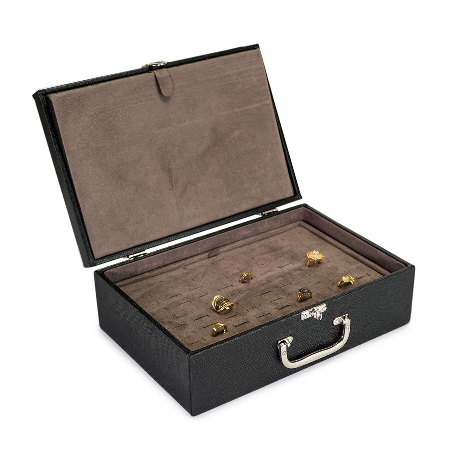 Maleta Grande Tripla Mista Placa 24,5x35,5x11,0cm Reptil Preto - Suede Marrom