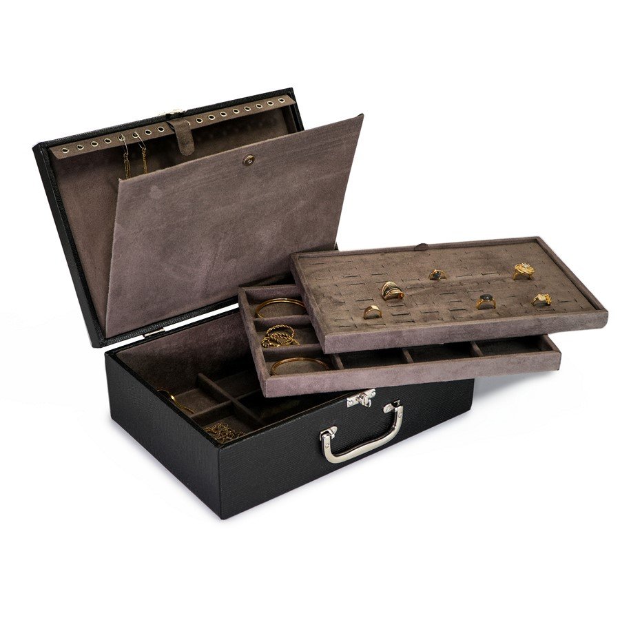 Maleta Grande Tripla Mista Placa 24,5x35,5x11,0cm Reptil Preto - Suede Marrom