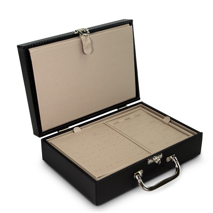 Maleta Expositora com Placa para Joias - 20x29x8,5 cm. Rodes Preto - Dunny Champagne