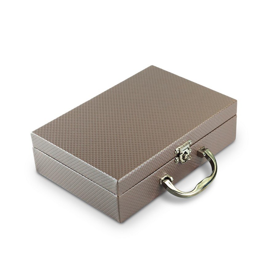 Maleta Expositora com Placa para Joias - 20x29x8,5 cm. Rodes Capuccino Metalizado - Dunny Champagne