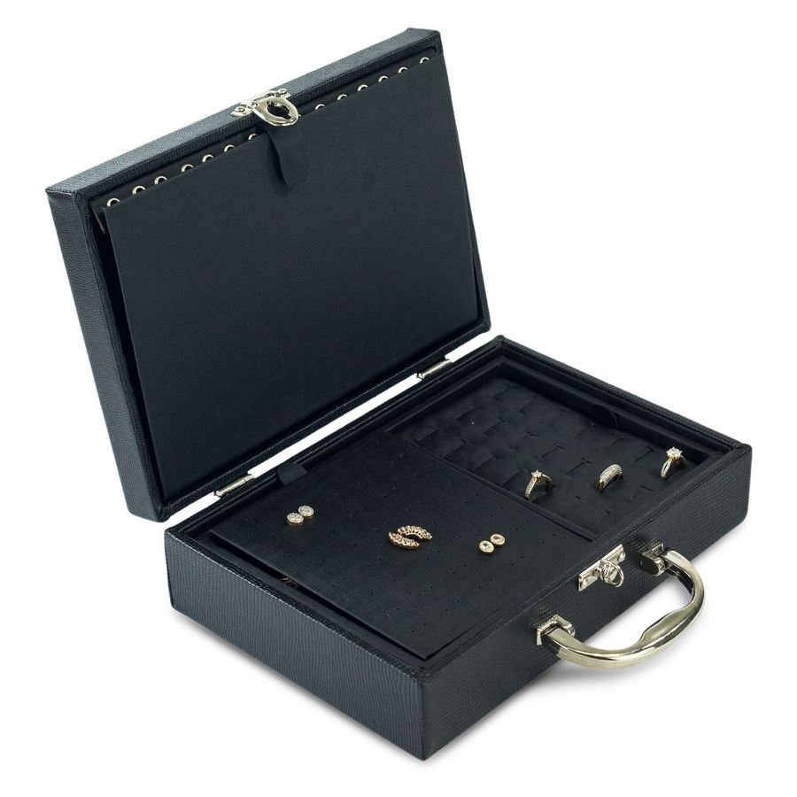 Maleta Expositora com Placa para Joias - 20x29x8,5 cm. Reptil Preto - Dunny Preto