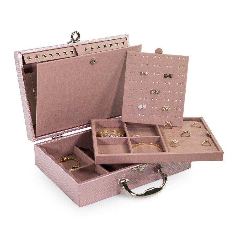 Maleta Expositora com Placa para Joias - 20x29x8,5 cm. Rodes Rosê Metalizado - Dunny Rosa Cha