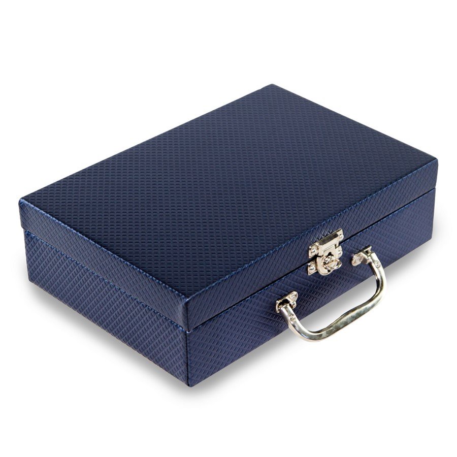 Maleta Expositora com Placa para Joias - 20x29x8,5 cm. Rodes Azul Marinho Metalizado - Dunny Preto