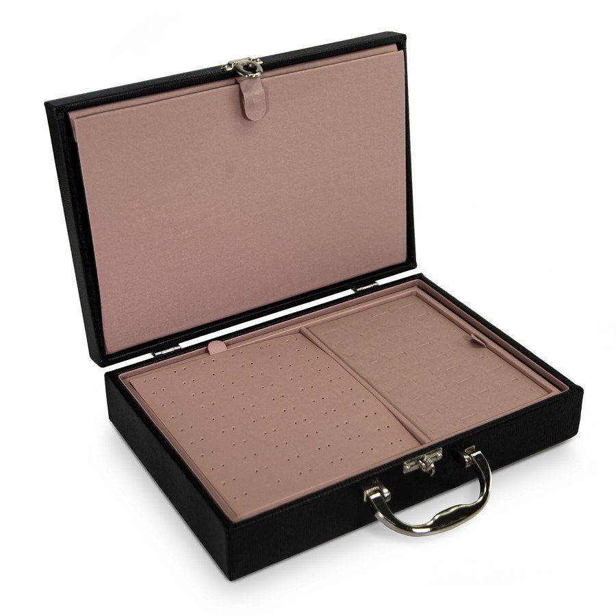 Estojo Expositor Duplo com Placa para Joias-24,5x35,5x8,5cm Reptil Preto - Dunny Rosa Cha