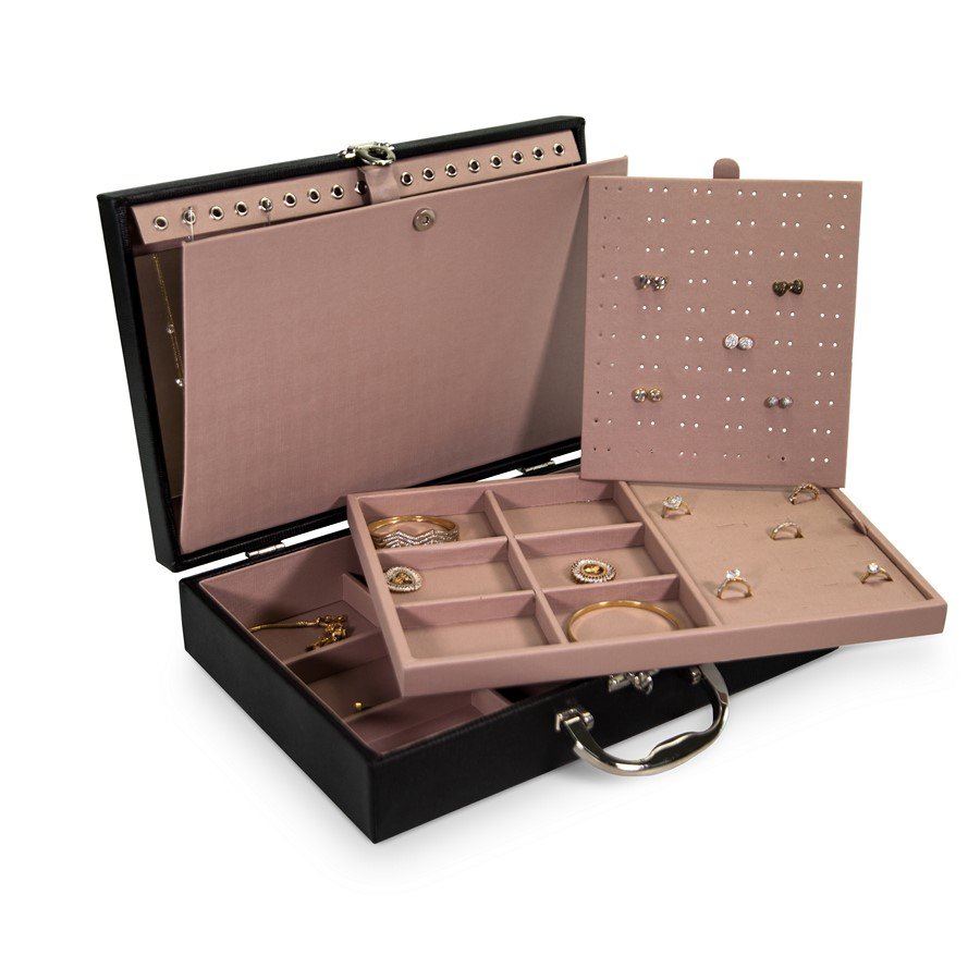 Estojo Expositor Duplo com Placa para Joias-24,5x35,5x8,5cm Reptil Preto - Dunny Rosa Cha