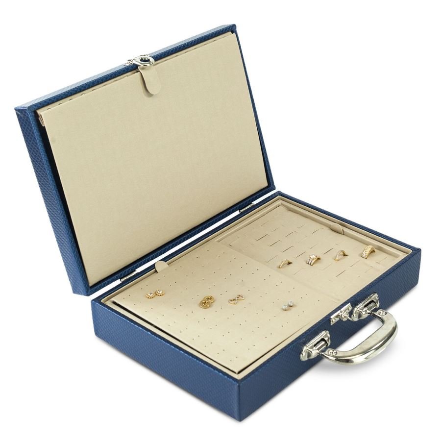 Estojo Expositor Duplo com Placa para Joias-24,5x35,5x8,5cm Rodes Azul Marinho Metalizado - Dunny Champagne
