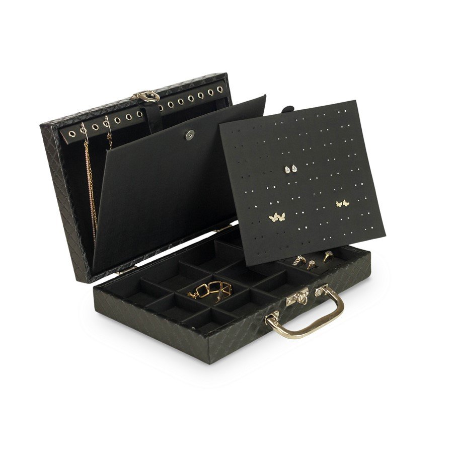 Maleta Média Simples Mista com Placa 20x29x6,5 cm Matelassê Preto - Dunny Preto