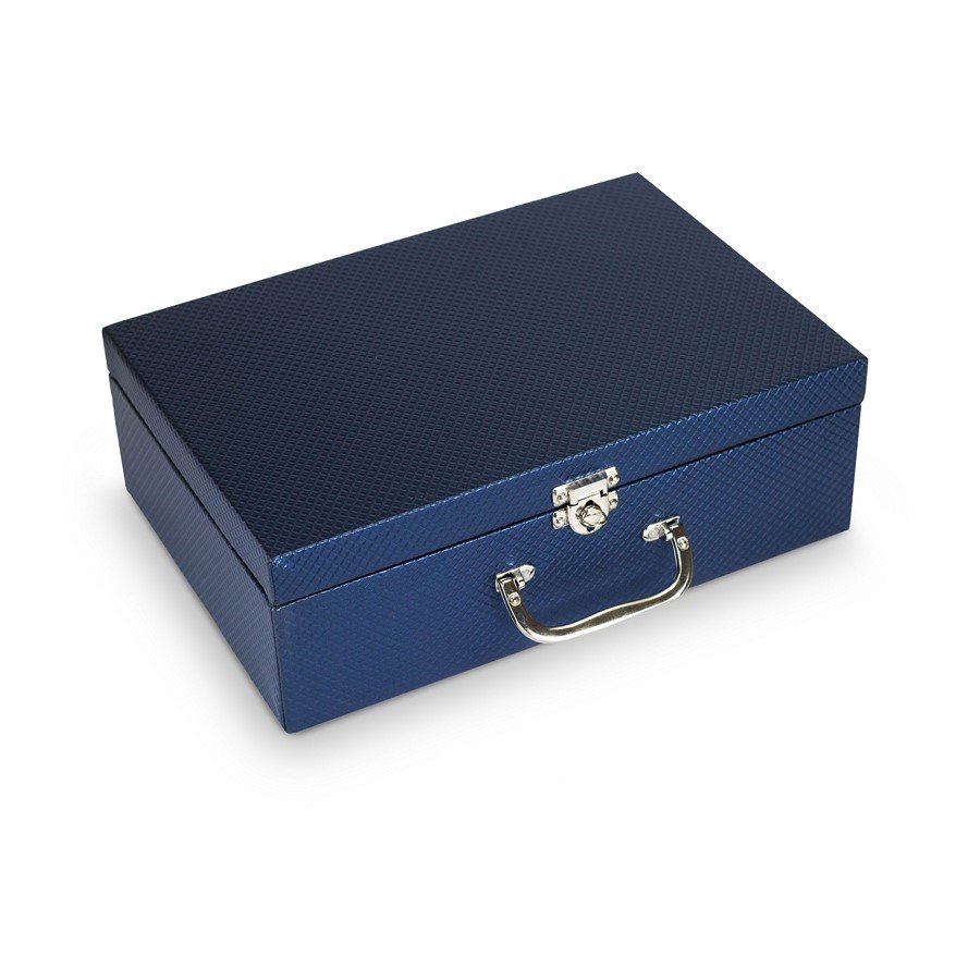 Maleta Expositora para Revenda de Joias - 24,5x35,5x11 cm Rodes Azul Marinho Metalizado - Dunny Champagne