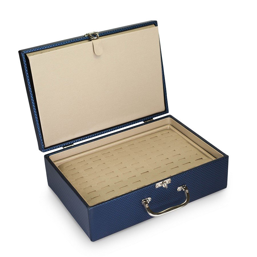 Maleta Expositora para Revenda de Joias - 24,5x35,5x11 cm Rodes Azul Marinho Metalizado - Dunny Champagne