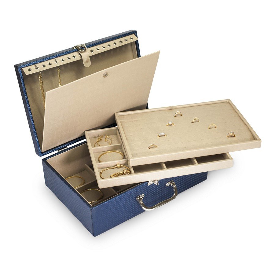Maleta Expositora para Revenda de Joias - 24,5x35,5x11 cm Rodes Azul Marinho Metalizado - Dunny Champagne