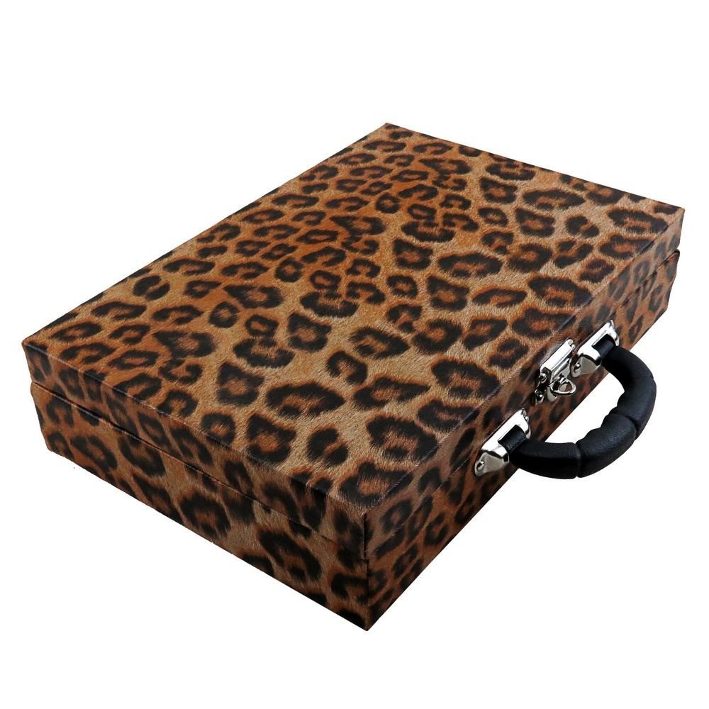 Maleta Média com Placa para Joias - 20x29x8,5 cm. Onça Marron (40) - Veludo Preto