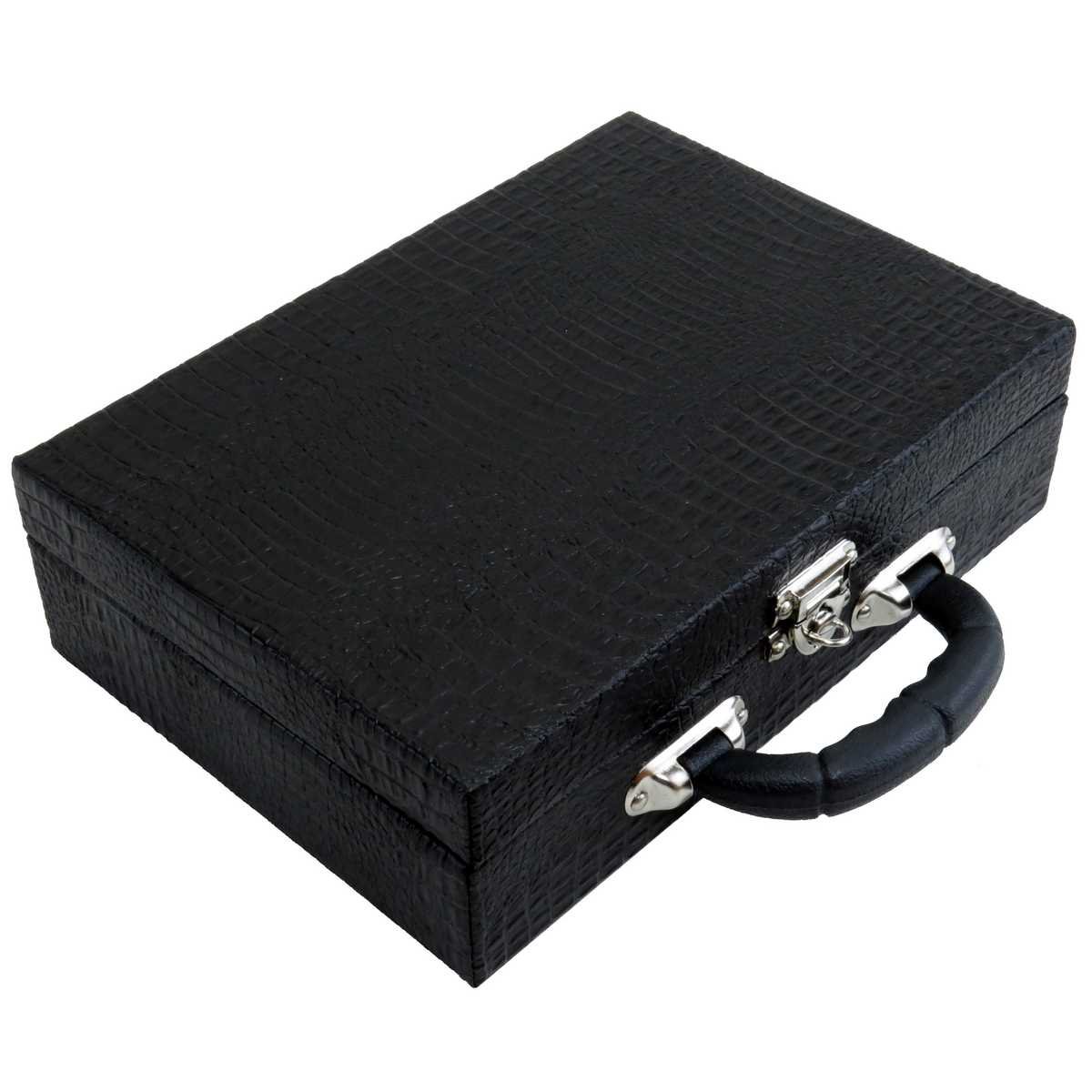 Maleta Média com Placa para Joias - 20x29x8,5 cm. Croco Preto - Veludo Preto