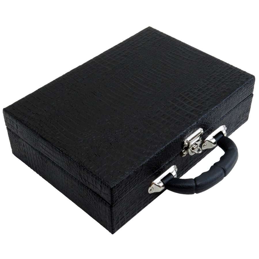 Maleta Média com Placa para Joias - 20x29x8,5 cm. Croco Preto - Veludo Rosa Pink