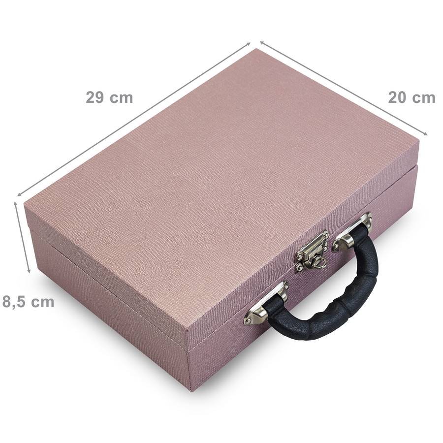 Maleta Média com Placa para Joias - 20x29x8,5 cm. Reptil Rosê Metalizado-Veludo Preto