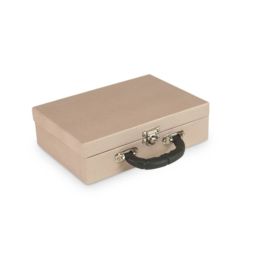 Maleta Média com Placa para Joias - 20x29x8,5 cm. Reptil Rosa Blush - Veludo Preto