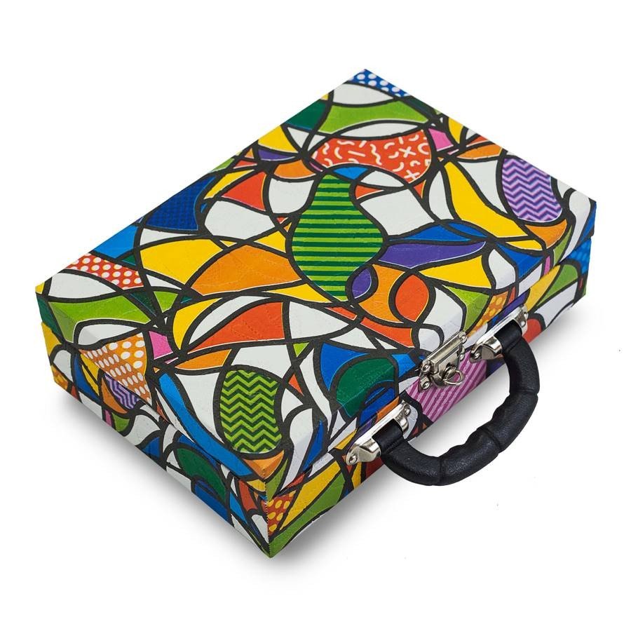 Maleta Média com Placa para Joias - 20x29x8,5 cm. Pop Art - Veludo Preto