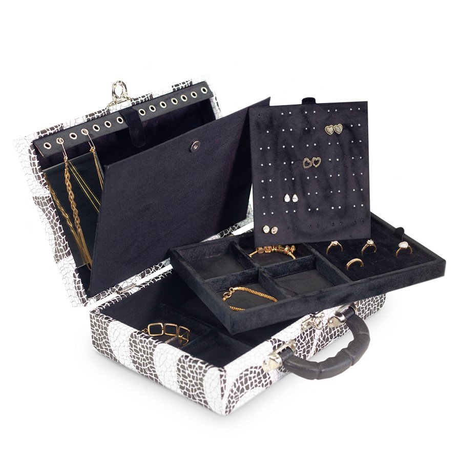 Maleta Média com Placa para Joias - 20x29x8,5 cm. Ipanema - Veludo Preto