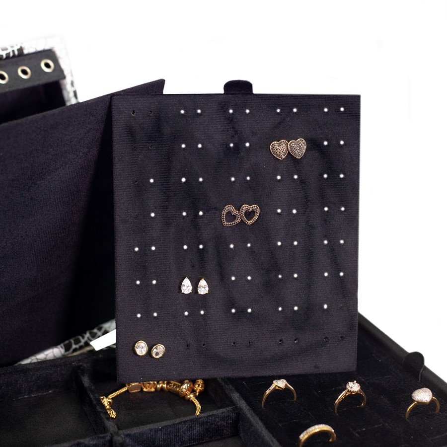 Maleta Média com Placa para Joias - 20x29x8,5 cm. Ipanema - Veludo Preto