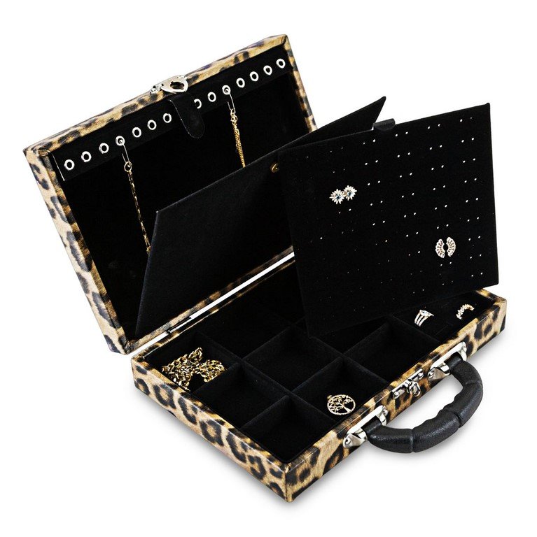 Maleta Média Expositora com Placa para Joias - 20x29x6,5cm. Onça Marron (40) - Veludo Preto