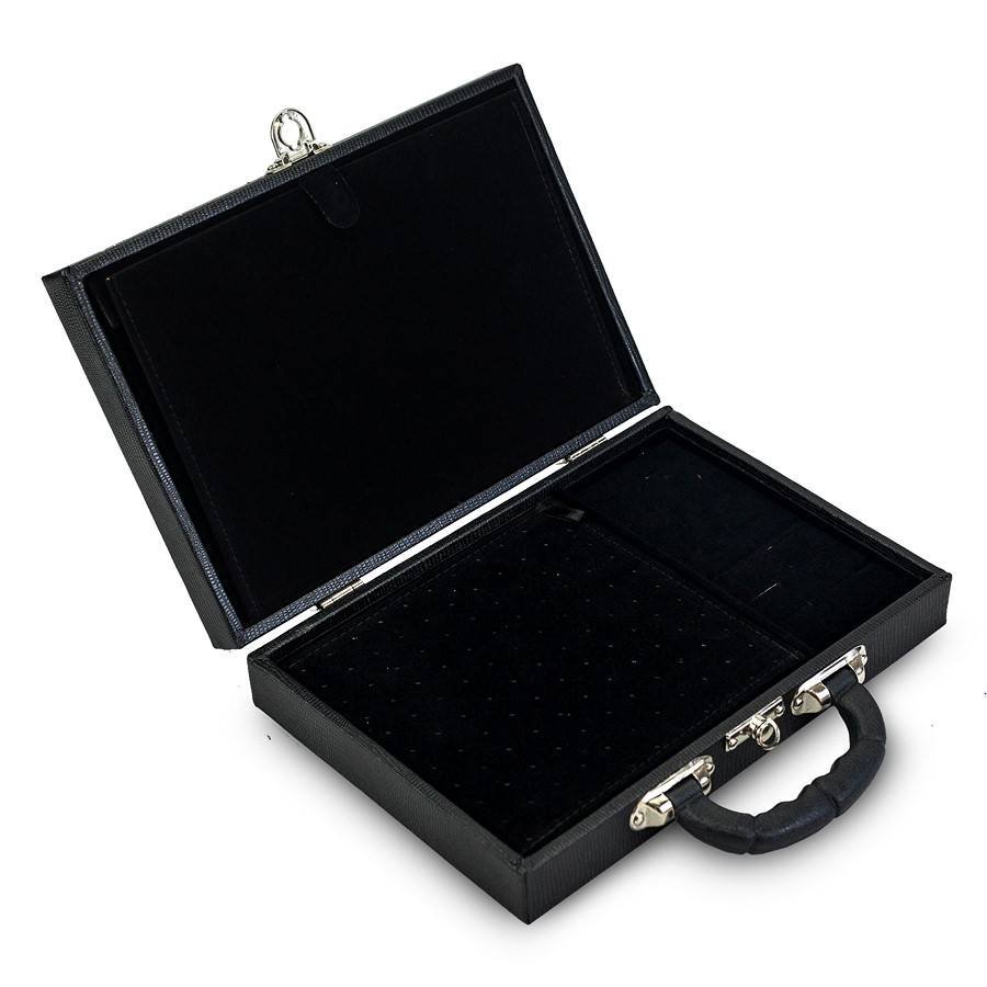 Maleta Média Expositora com Placa para Joias - 20x29x6,5cm. Reptil Preto - Veludo Preto
