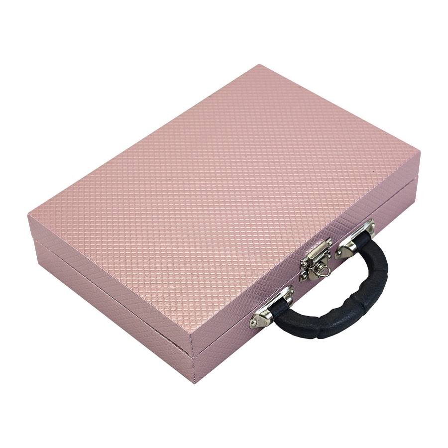 Maleta Média Expositora com Placa para Joias - 20x29x6,5cm. Rodes Rosê Metalizado - Veludo Preto