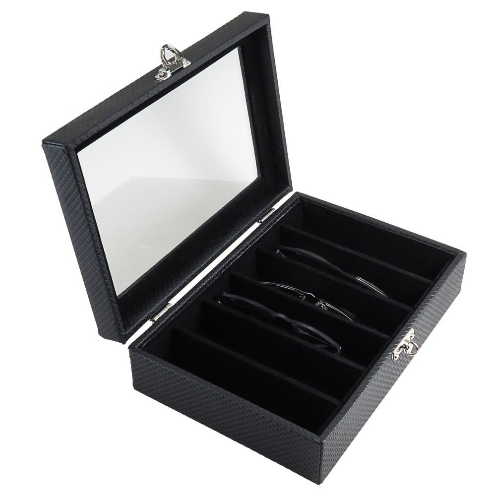 Caixa Média Expositora de Óculos com Visor - 20x29x8,5 cm. Rodes Preto - Veludo Preto