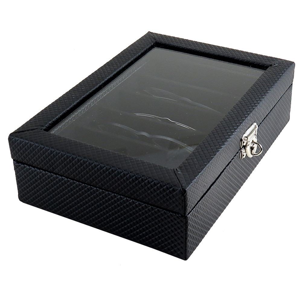 Caixa Média Expositora de Óculos com Visor - 20x29x8,5 cm. Rodes Preto - Veludo Preto