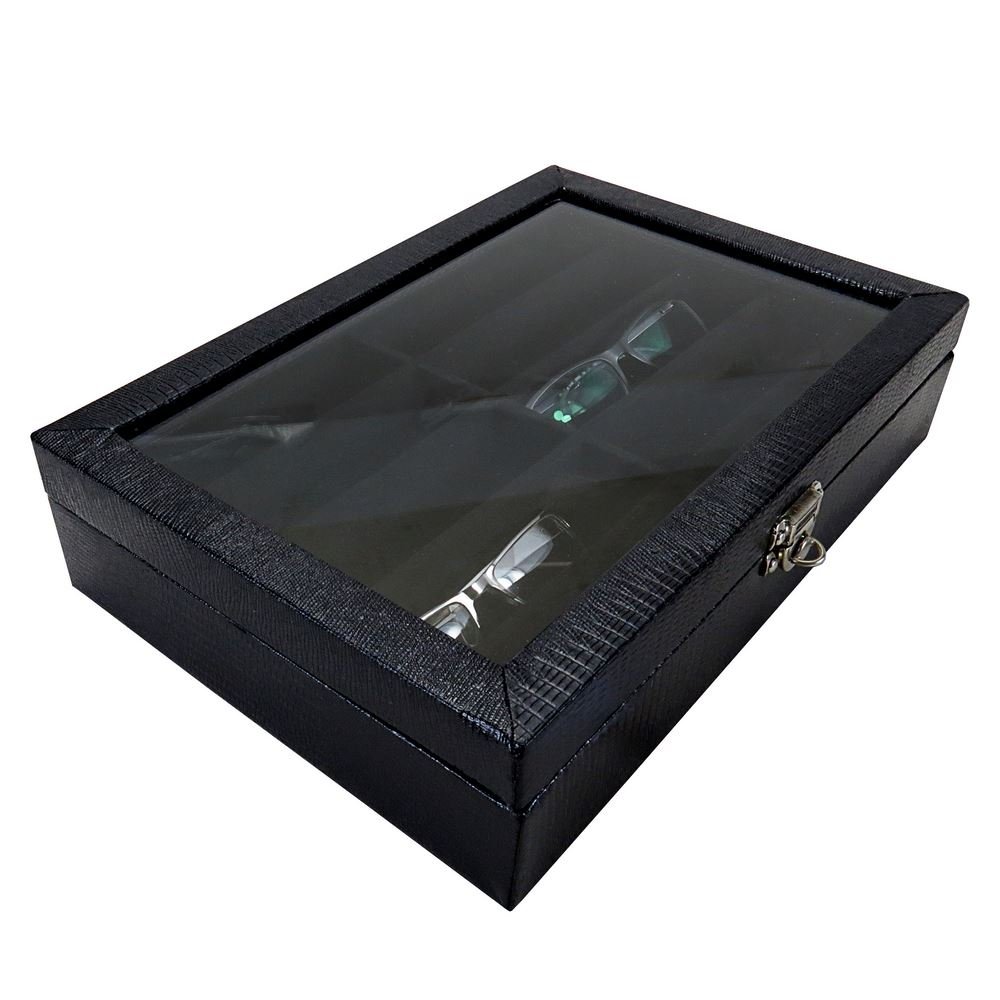Caixa Grande Expositora de Óculos com Visor-24x35,5x8,5 cm. Croco Preto - Veludo Preto