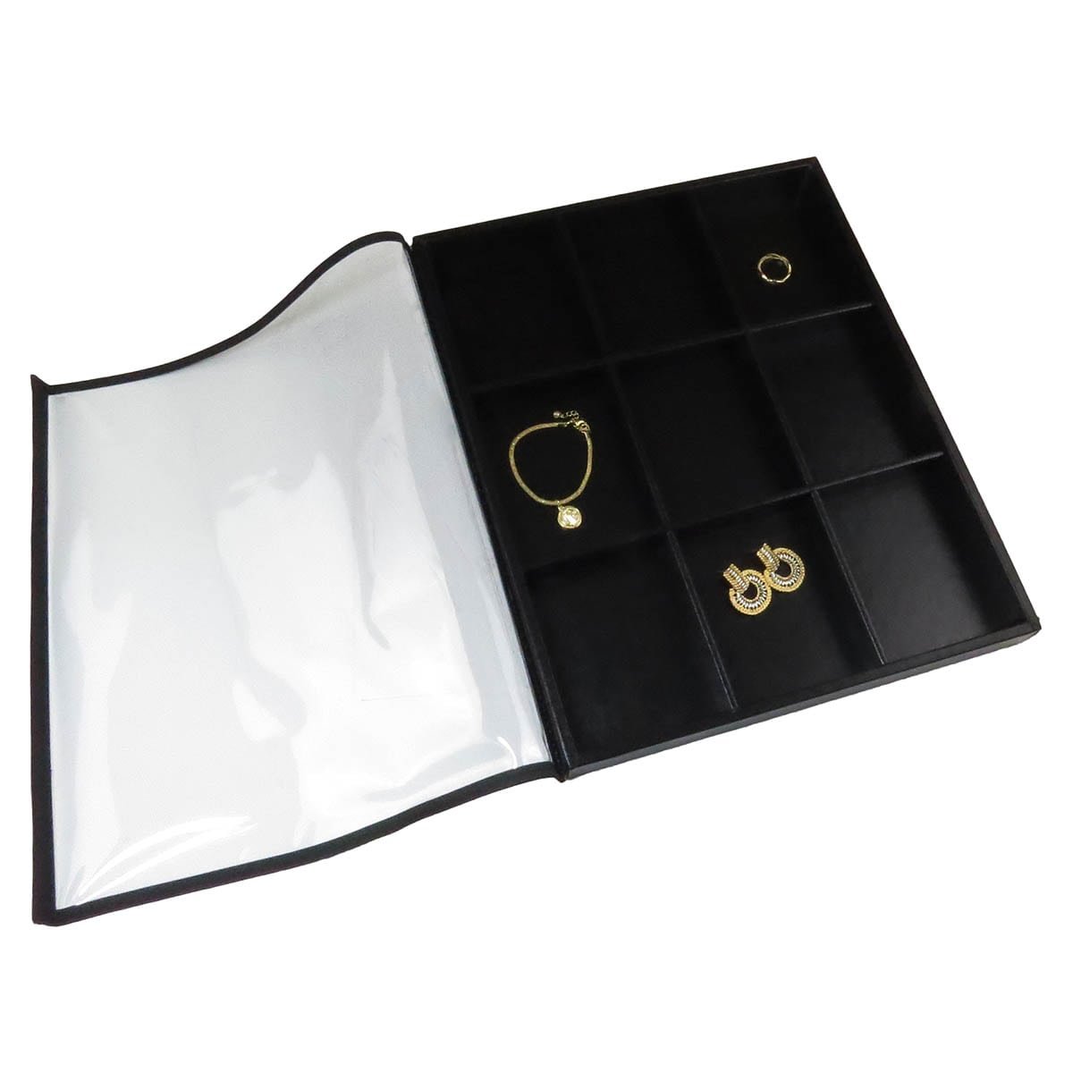 Bandeja Mostruário Para Joias Com Tampa- 29,5x36,5x3,3cm Vinil Vinil Helene Preto