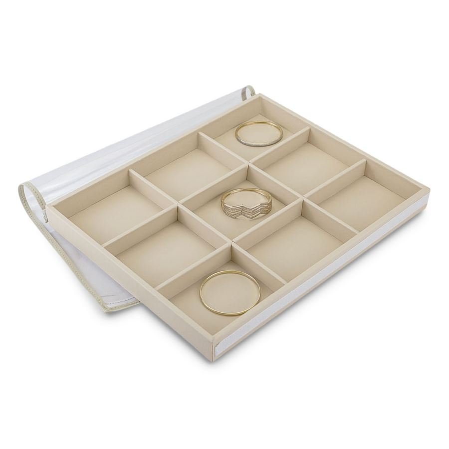 Bandeja Mostruário Para Joias Com Tampa- 29,5x36,5x3,3cm Vinil Vinil Marfim