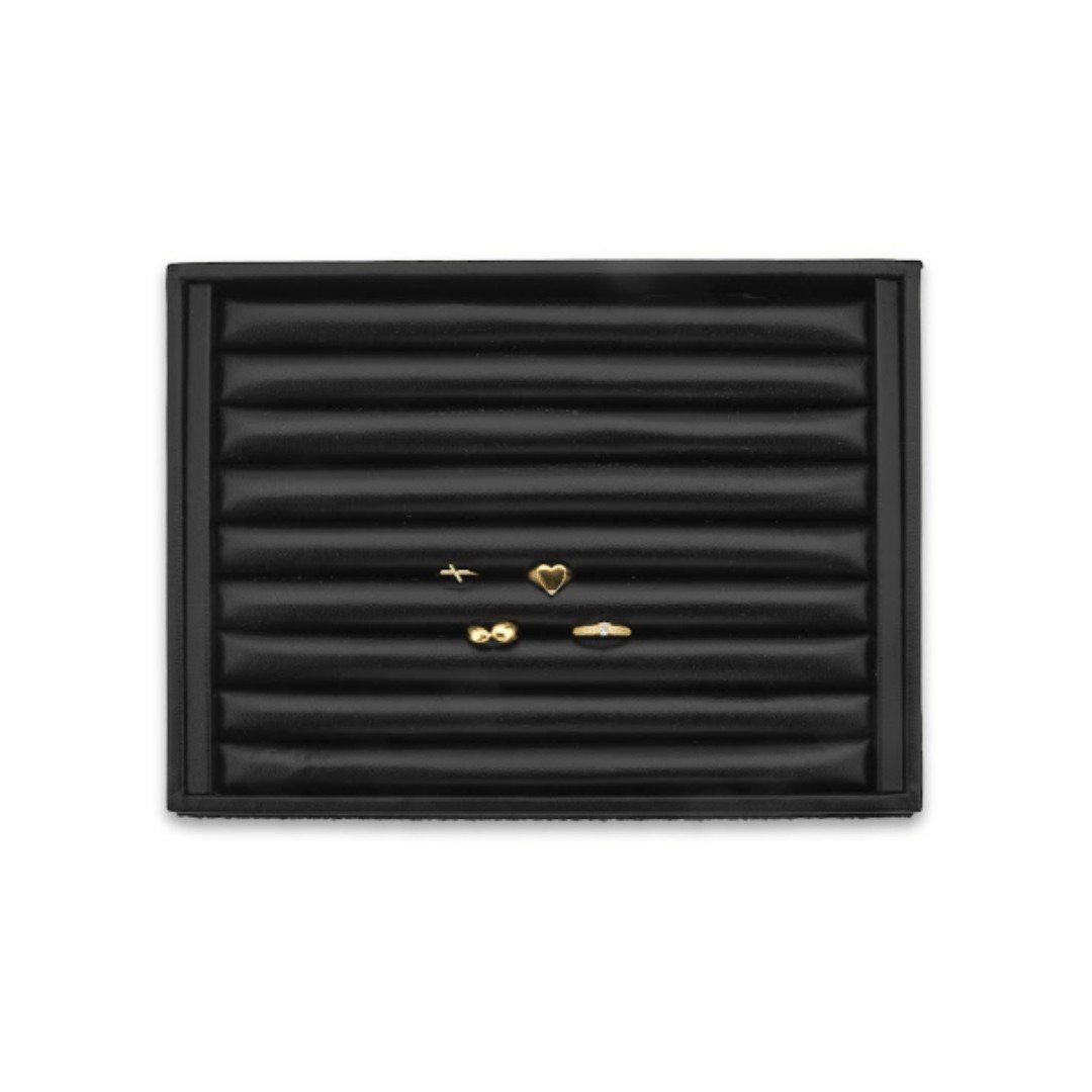 Bandeja Média Anéis com 9 Roletes 21,5x29,5x3,3 cm com tampa transparente Vinil Vinil Helene Preto