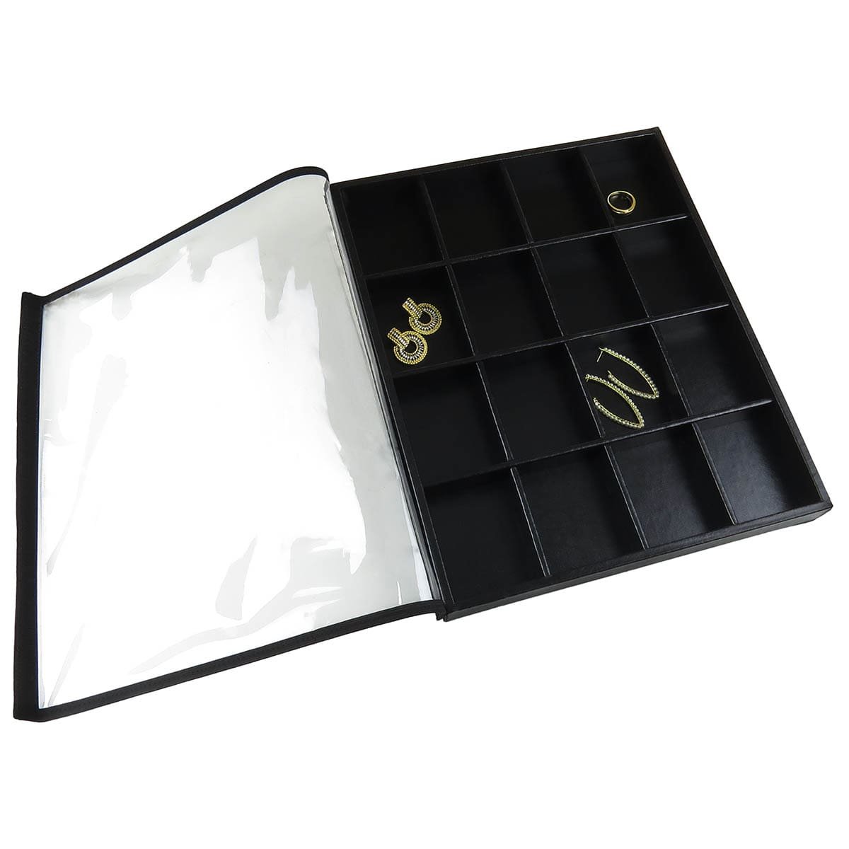 Bandeja Expositora Para Joias -29,5x36,5x3,3 cm-Com Tampa Vinil Vinil Helene Preto
