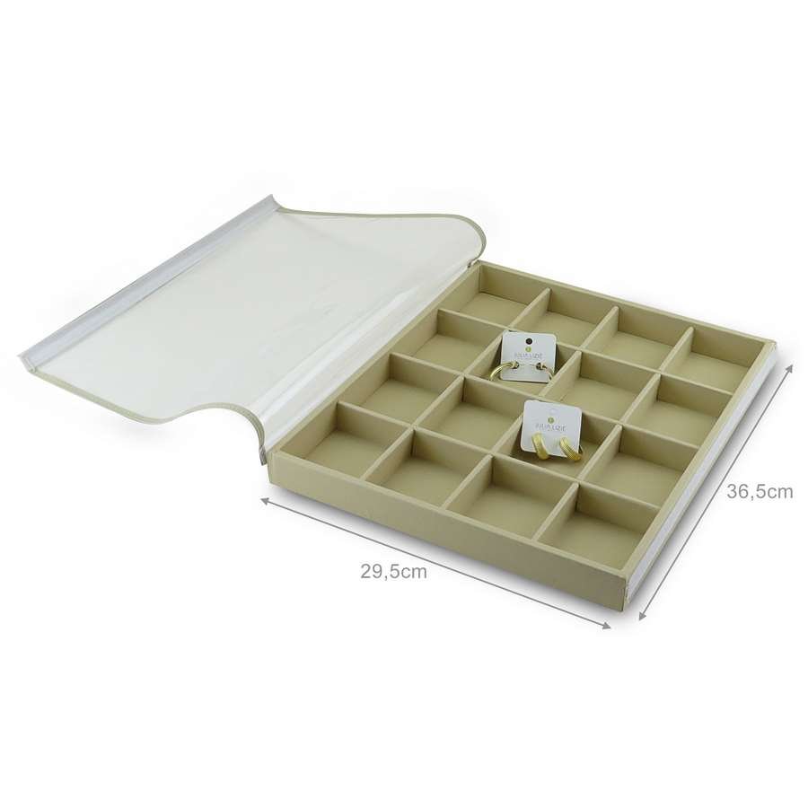 Bandeja Expositora Para Joias -29,5x36,5x3,3 cm-Com Tampa Vinil Vinil Marfim