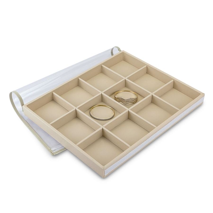 Bandeja Expositora Para Joias-12 Espaços 29,5x36,5x3,3 cm Vinil Vinil Marfim