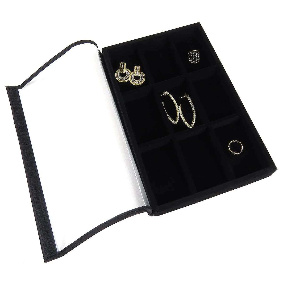 Bandeja Expositora Para Joias- Com 9 Espaços-18x28,5x3,3 cm Veludo Preto